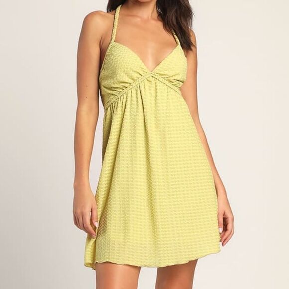 Lulus love like yours textured mini dress‎ green halter top - Picture 1 of 7